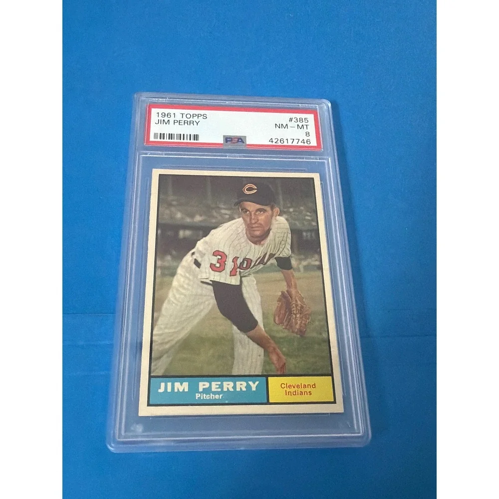 1961 Topps Jim Perry #385 Cleveland Indians Pitcher PSA 8 NM-MT Vintage Card